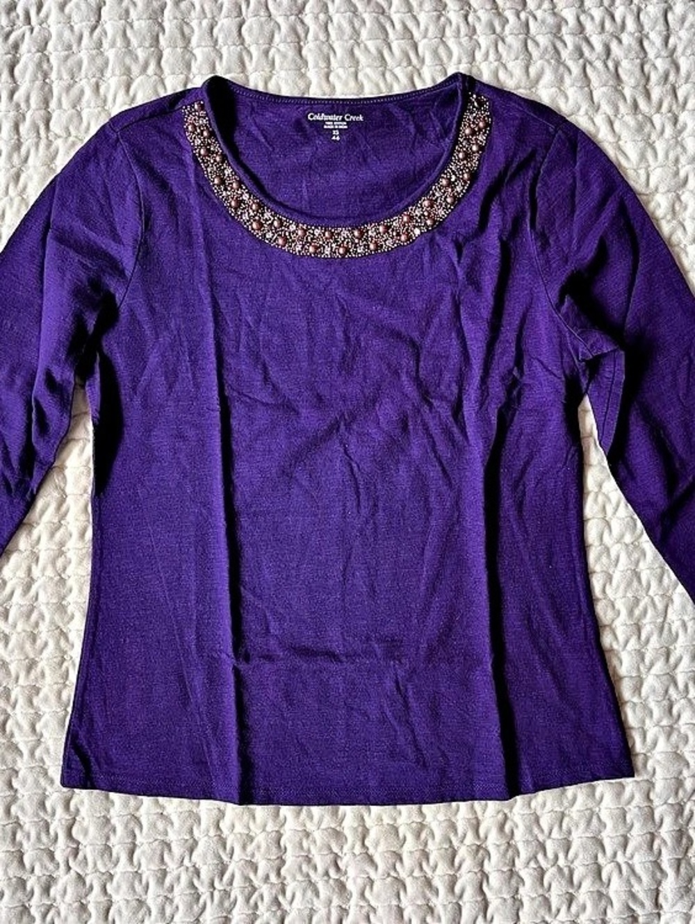 Coldwater Creek Purple Detailed Neckline Cotton Tee Size XS
